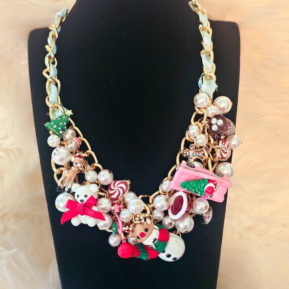 Betsey Johnson Christmas Statement Necklace Snowman Reindeer Cocoa Teddy Santa - Picture 2 of 12